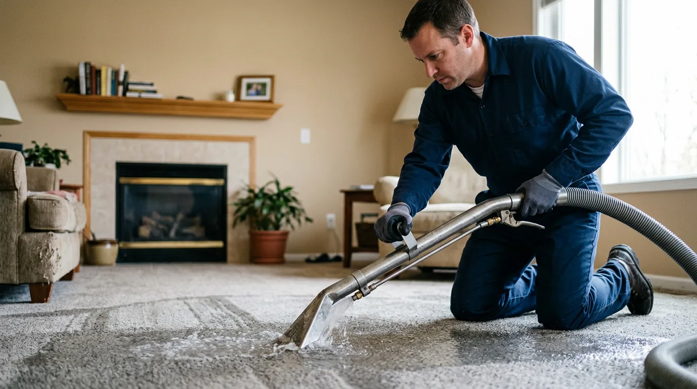 Water damage restoration technician working near Flat Rock, IN